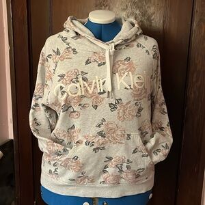 Calvin Klein Floral Gray Rose Hoodie Size M